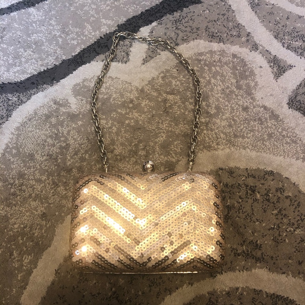 Gold sequin clutch